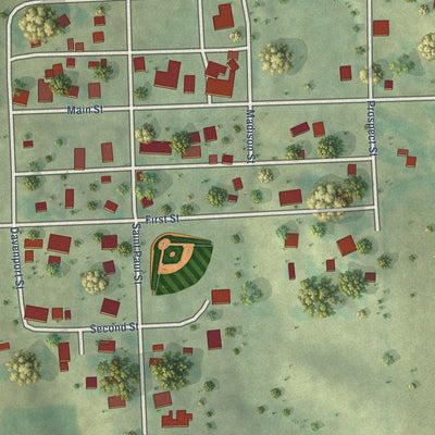 Close-up of the map of Center Junction, Iowa print showing street and building detail