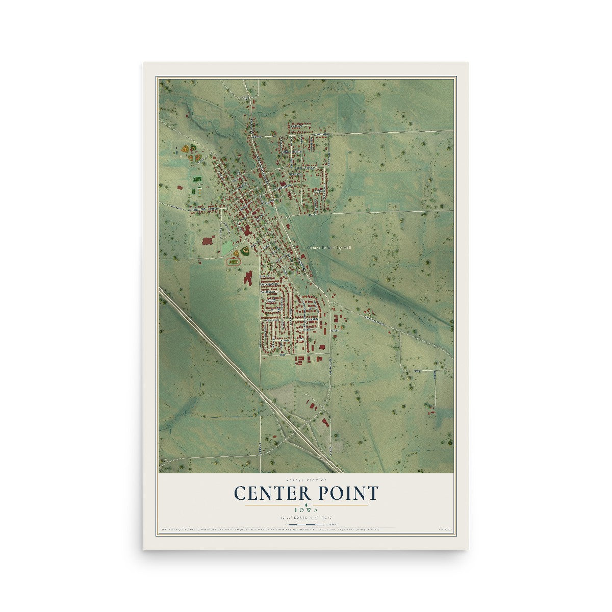 Map of Center Point, Iowa, 12 x 18 inch unframed archival matte print