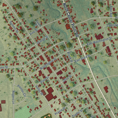 Close-up of the map of Center Point, Iowa print showing street and building detail