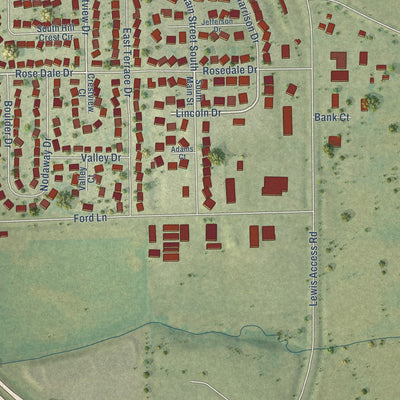 Second close-up of the map of Center Point, Iowa print showing more streets and buildings
