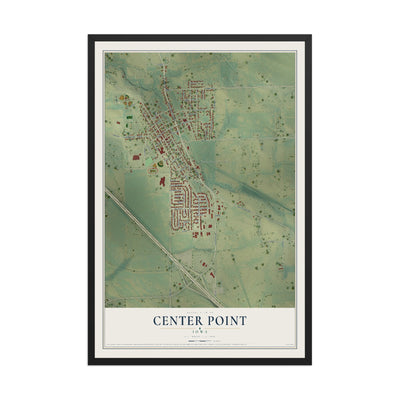 Map of Center Point, Iowa, 12 x 18 inch print in a black wood frame