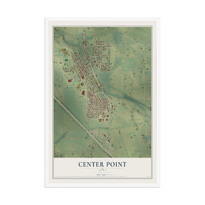 Map of Center Point, Iowa, 12 x 18 inch print in a white wood frame