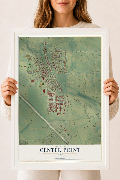 Map of Center Point, Iowa, 18 x 24 inch print in a white wood frame