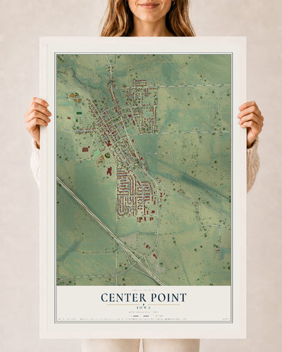 Map of Center Point, Iowa, 24 x 36 inch print in a white wood frame