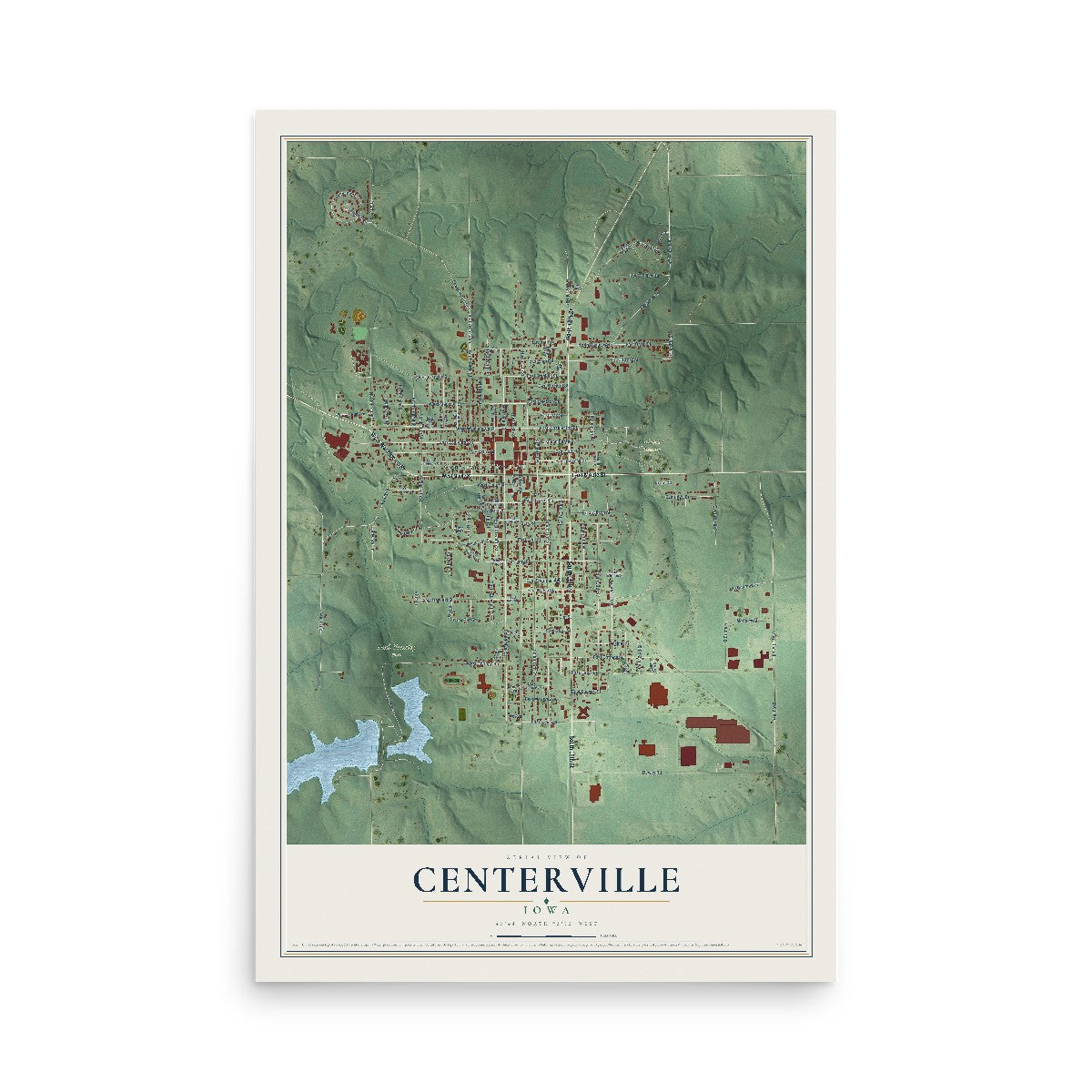 Map of Centerville, Iowa, 12 x 18 inch unframed archival matte print