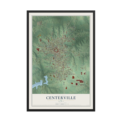Map of Centerville, Iowa, 12 x 18 inch print in a black wood frame