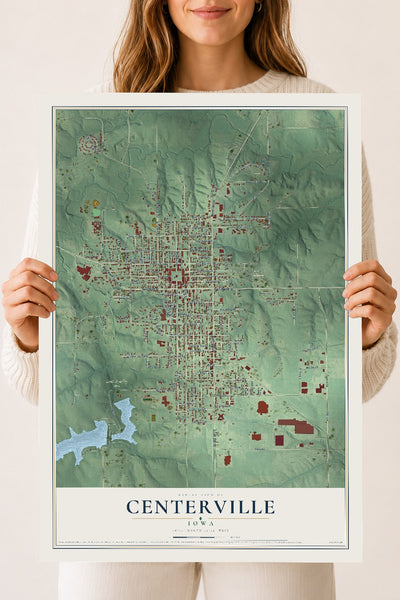 Map of Centerville, Iowa, 18 x 24 inch unframed archival matte print