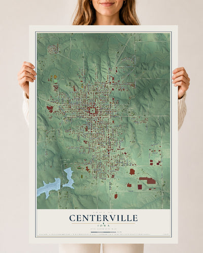 Map of Centerville, Iowa, 24 x 36 inch unframed archival matte print