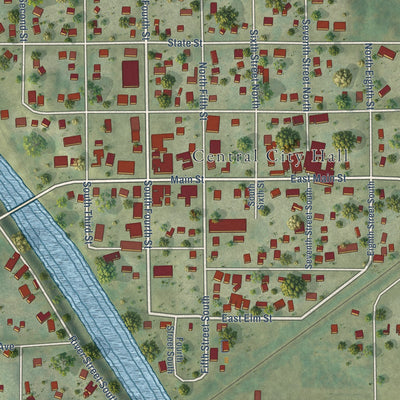 Close-up of the map of Central City, Iowa print showing street and building detail