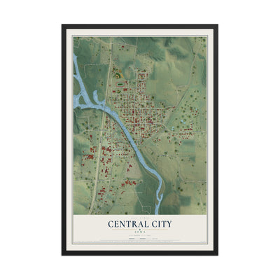 Map of Central City, Iowa, 12 x 18 inch print in a black wood frame