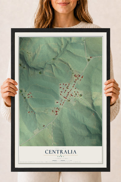 Map of Centralia, Iowa, 18 x 24 inch print in a black wood frame