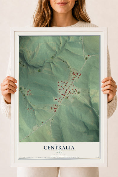 Map of Centralia, Iowa, 18 x 24 inch print in a white wood frame