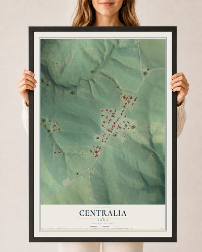 Map of Centralia, Iowa, 24 x 36 inch print in a black wood frame