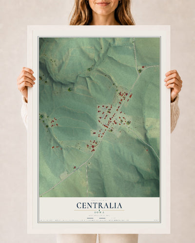 Map of Centralia, Iowa, 24 x 36 inch print in a white wood frame