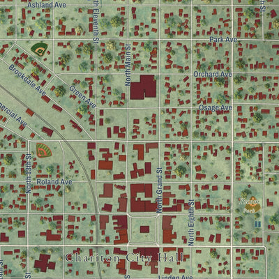 Close-up of the map of Chariton, Iowa print showing street and building detail