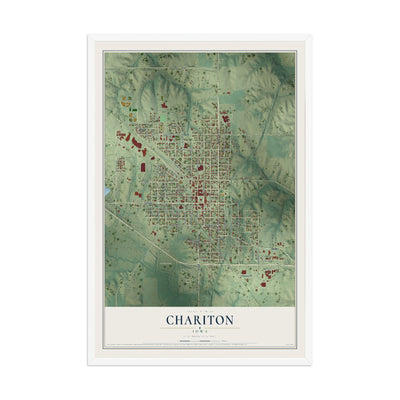 Map of Chariton, Iowa, 12 x 18 inch print in a white wood frame