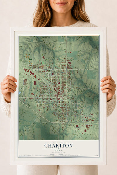 Map of Chariton, Iowa, 18 x 24 inch print in a white wood frame