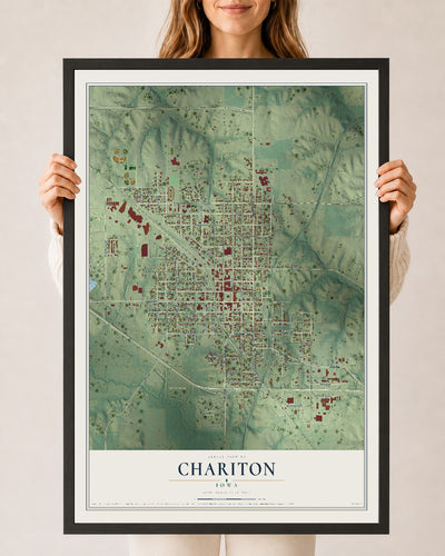 Map of Chariton, Iowa, 24 x 36 inch print in a black wood frame