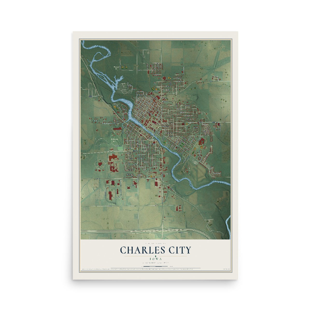 Map of Charles City, Iowa, 12 x 18 inch unframed archival matte print