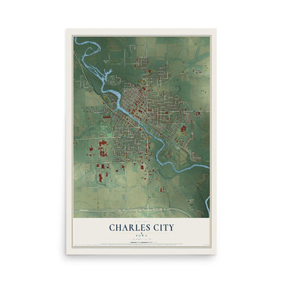 Map of Charles City, Iowa, 12 x 18 inch unframed archival matte print