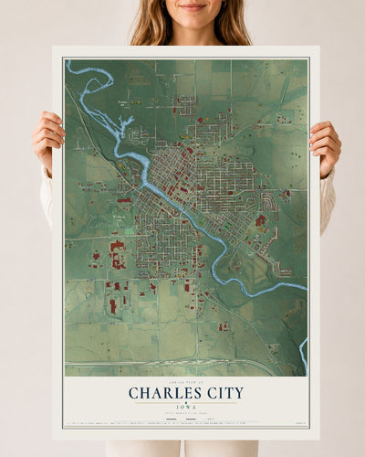 Map of Charles City, Iowa, 24 x 36 inch unframed archival matte print