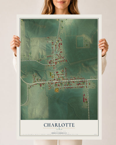 Map of Charlotte, Iowa, 24 x 36 inch unframed archival matte print