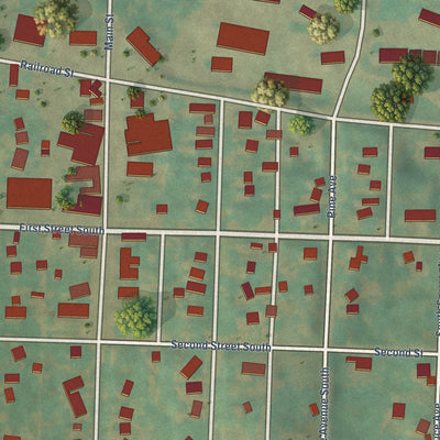Close-up of the map of Charter Oak, Iowa print showing street and building detail