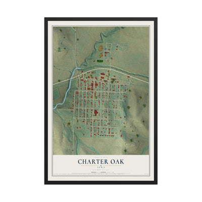 Map of Charter Oak, Iowa, 12 x 18 inch print in a black wood frame