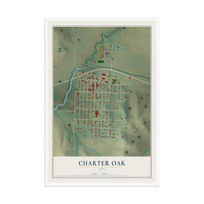 Map of Charter Oak, Iowa, 12 x 18 inch print in a white wood frame