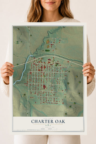 Map of Charter Oak, Iowa, 18 x 24 inch unframed archival matte print