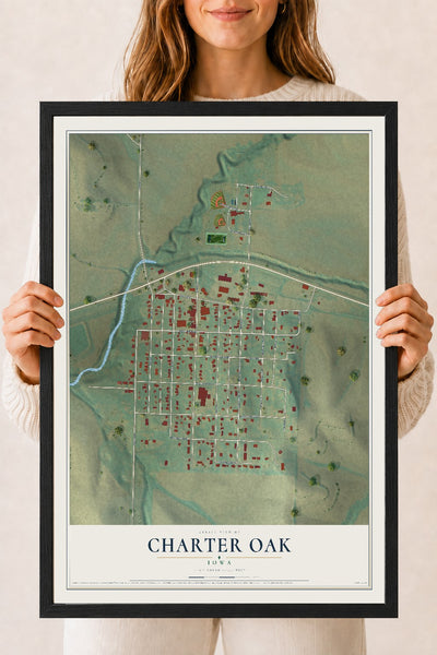 Map of Charter Oak, Iowa, 18 x 24 inch print in a black wood frame