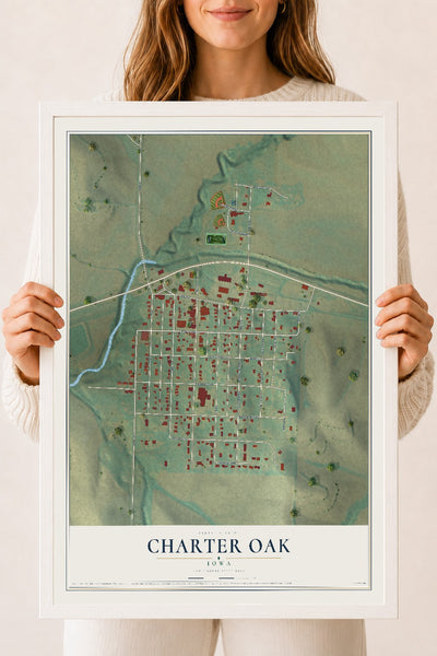 Map of Charter Oak, Iowa, 18 x 24 inch print in a white wood frame