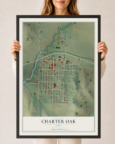 Map of Charter Oak, Iowa, 24 x 36 inch print in a black wood frame