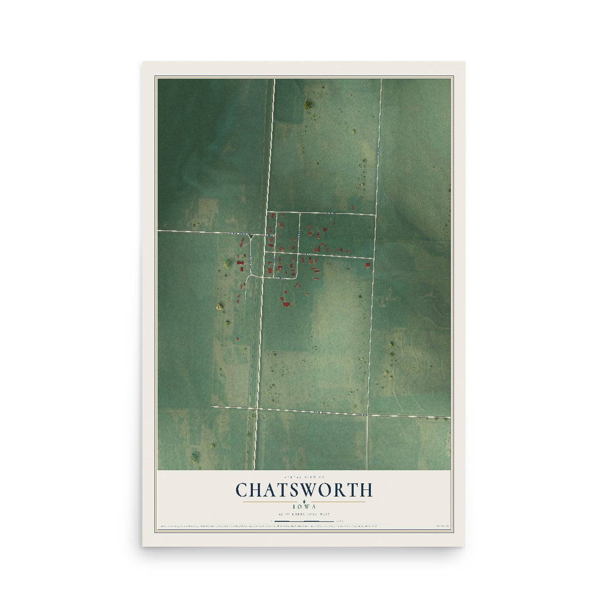 Map of Chatsworth, Iowa, 12 x 18 inch unframed archival matte print