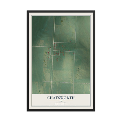 Map of Chatsworth, Iowa, 12 x 18 inch print in a black wood frame