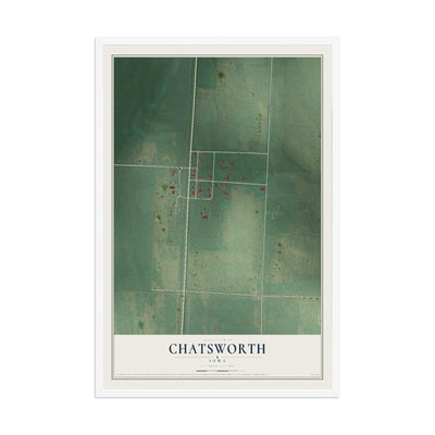 Map of Chatsworth, Iowa, 12 x 18 inch print in a white wood frame