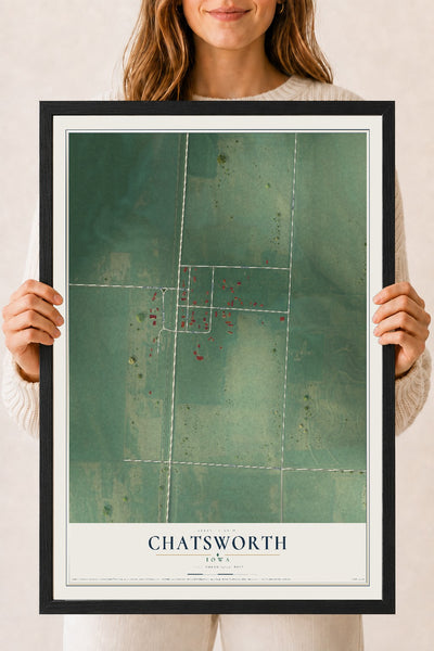 Map of Chatsworth, Iowa, 18 x 24 inch print in a black wood frame