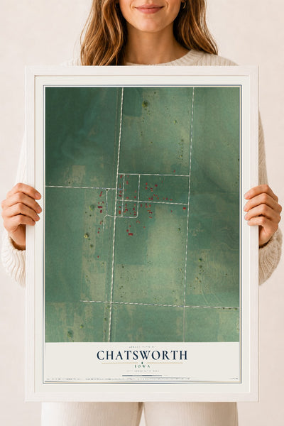 Map of Chatsworth, Iowa, 18 x 24 inch print in a white wood frame