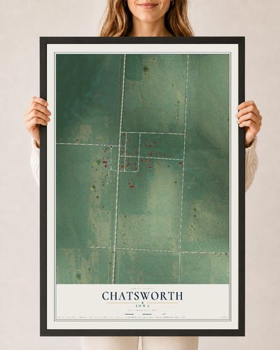 Map of Chatsworth, Iowa, 24 x 36 inch print in a black wood frame