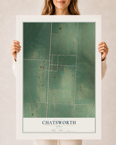 Map of Chatsworth, Iowa, 24 x 36 inch print in a white wood frame