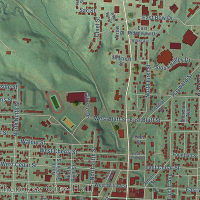 Close-up of the map of Cherokee, Iowa print showing street and building detail