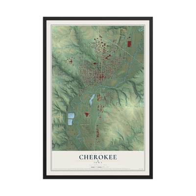 Map of Cherokee, Iowa, 12 x 18 inch print in a black wood frame
