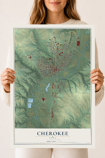 Map of Cherokee, Iowa, 18 x 24 inch unframed archival matte print