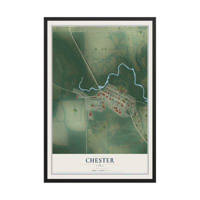 Map of Chester, Iowa, 12 x 18 inch print in a black wood frame
