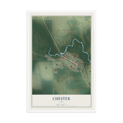 Map of Chester, Iowa, 12 x 18 inch print in a white wood frame