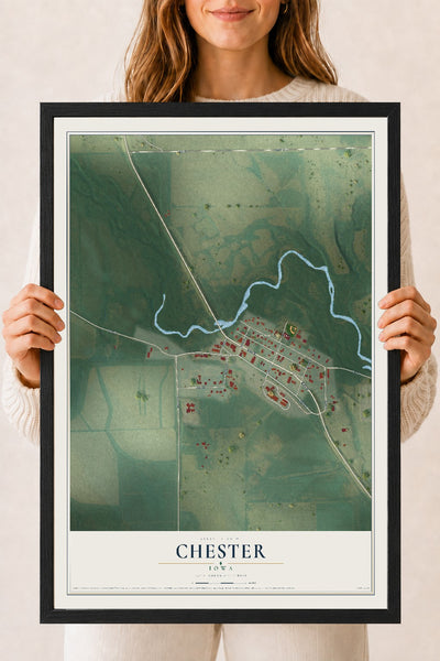 Map of Chester, Iowa, 18 x 24 inch print in a black wood frame