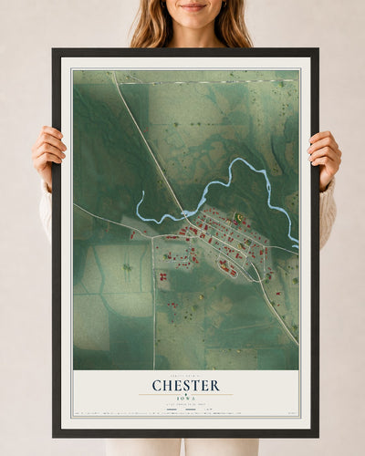 Map of Chester, Iowa, 24 x 36 inch print in a black wood frame