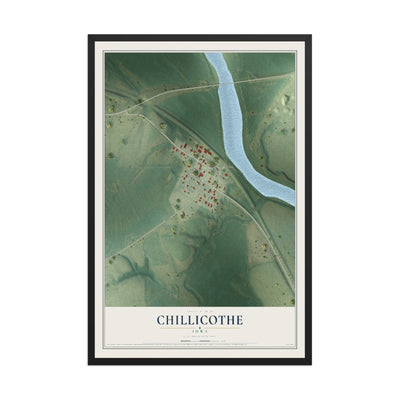 Map of Chillicothe, Iowa, 12 x 18 inch print in a black wood frame