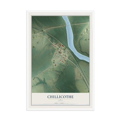 Map of Chillicothe, Iowa, 12 x 18 inch print in a white wood frame