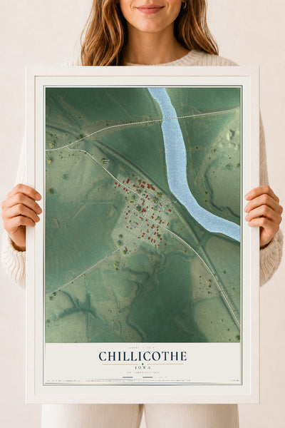 Map of Chillicothe, Iowa, 18 x 24 inch print in a white wood frame